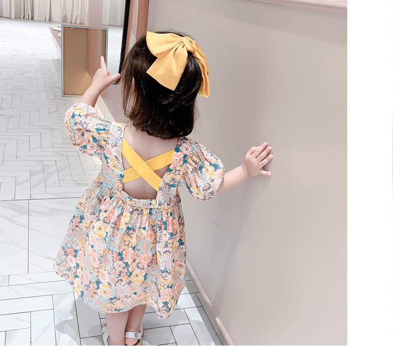 キッズファッション ワンピース 花柄パフスリーブワンピース