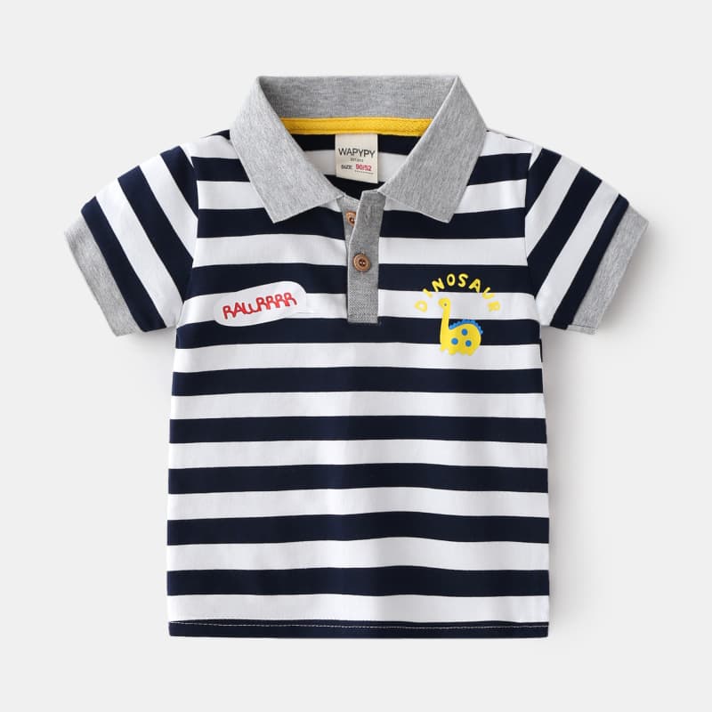 キッズファッション Tシャツ 恐竜柄ポロシャツ風半袖トップス