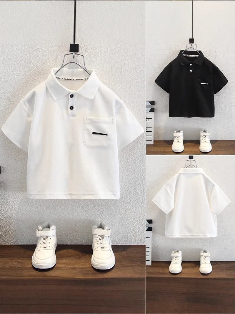 キッズファッション シャツ 胸ポケット付きボタン襟半袖シャツ