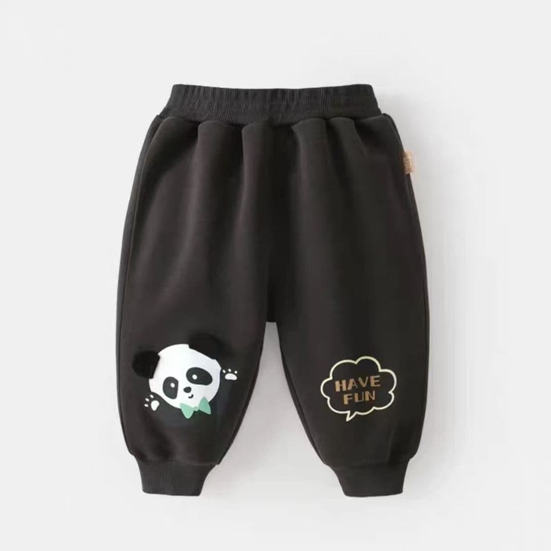 キッズファッション パンツ 動物刺繍入りふわもこ裾リブパンツ