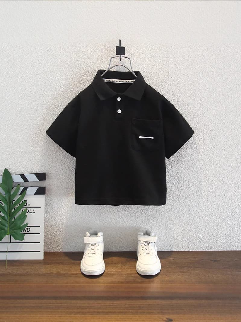 キッズファッション シャツ 胸ポケット付きボタン襟半袖シャツ