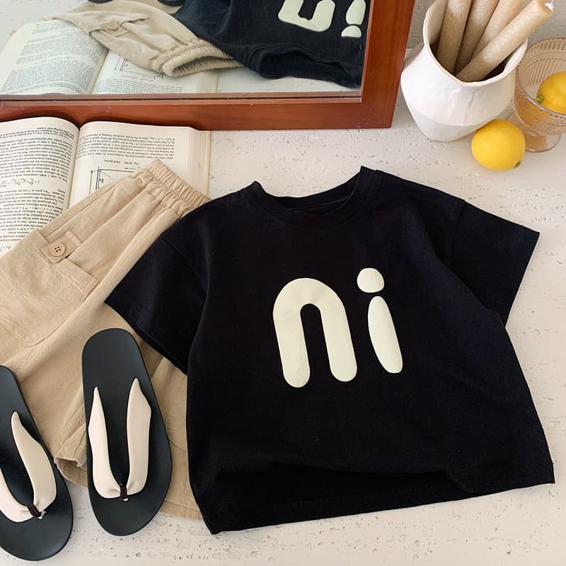 キッズファッション Tシャツ にこにこ笑顔文字プリント半袖Tシャツ