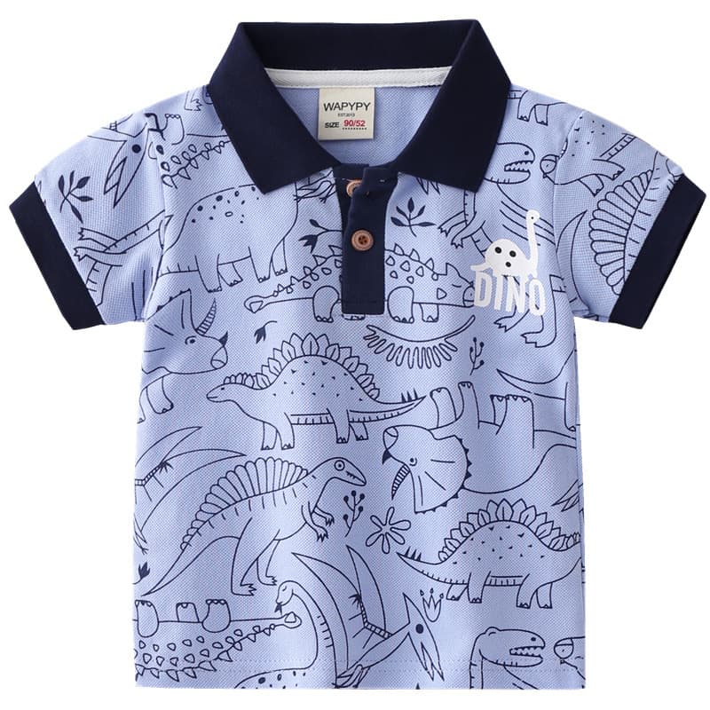 キッズファッション Tシャツ 恐竜柄ポロシャツ風半袖トップス