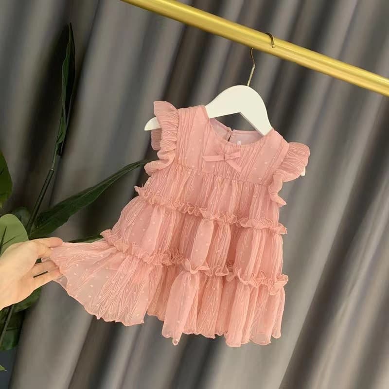 キッズファッション ワンピース ふんわりプリーツフリル袖なし姫様ワンピース