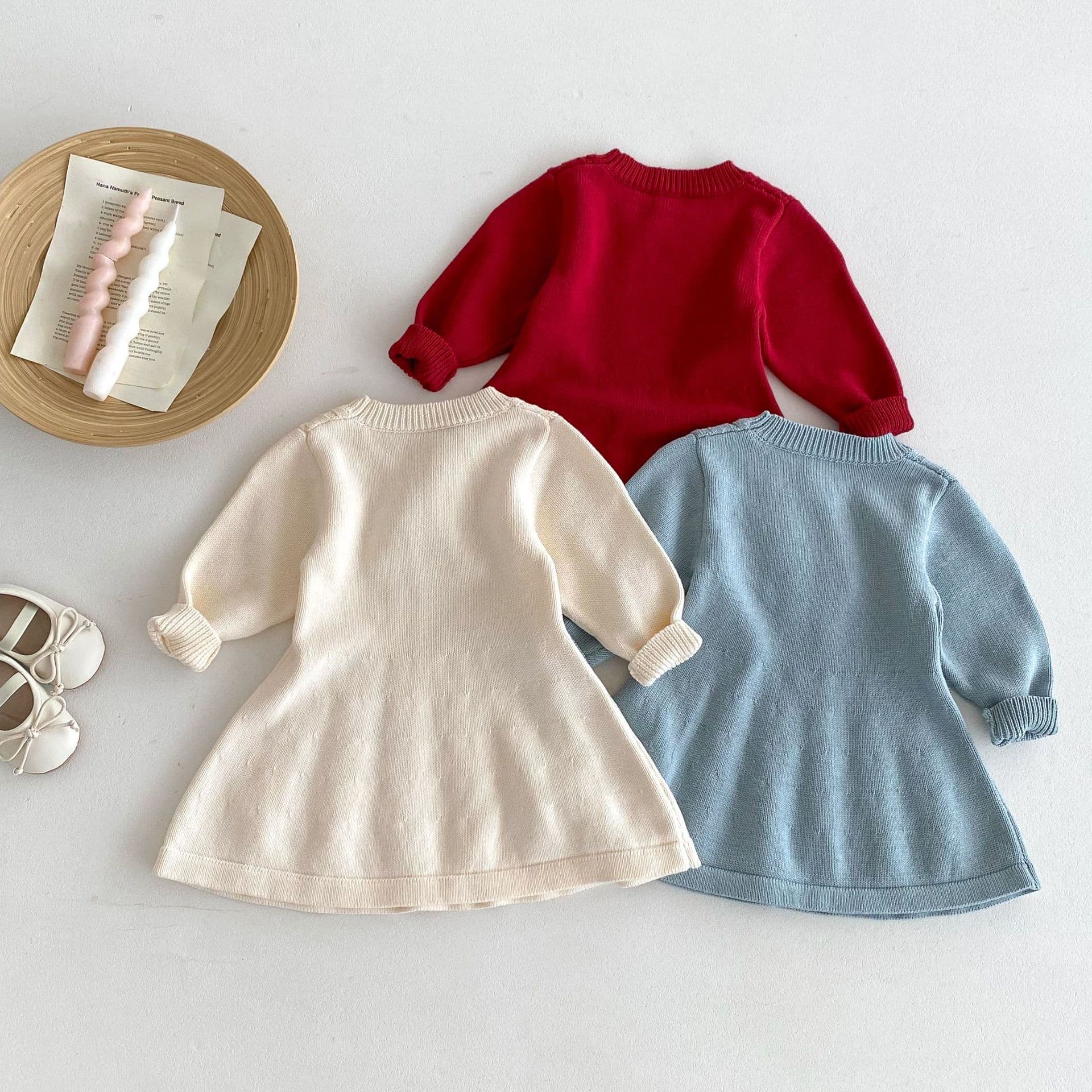 キッズファッション ワンピース ケーブル編み長袖ニットワンピース