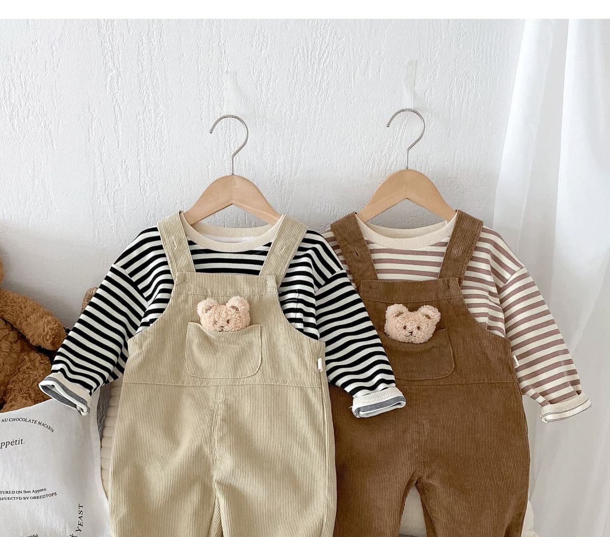キッズファッション パンツ くまちゃんワッペン付きコーデュロイサロペット