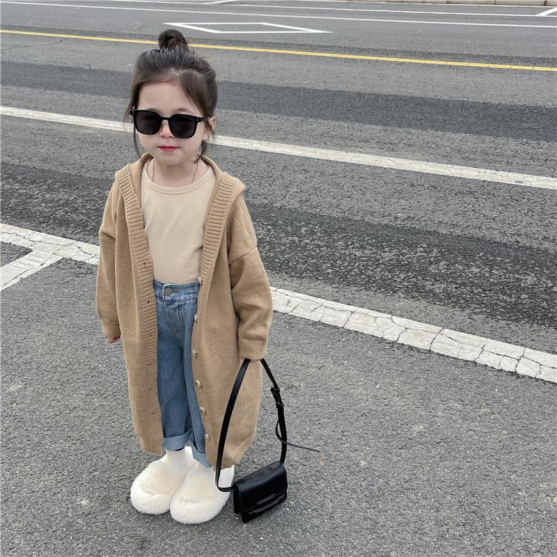 キッズファッション ニット 女の子用ロング丈ニットカーディガン