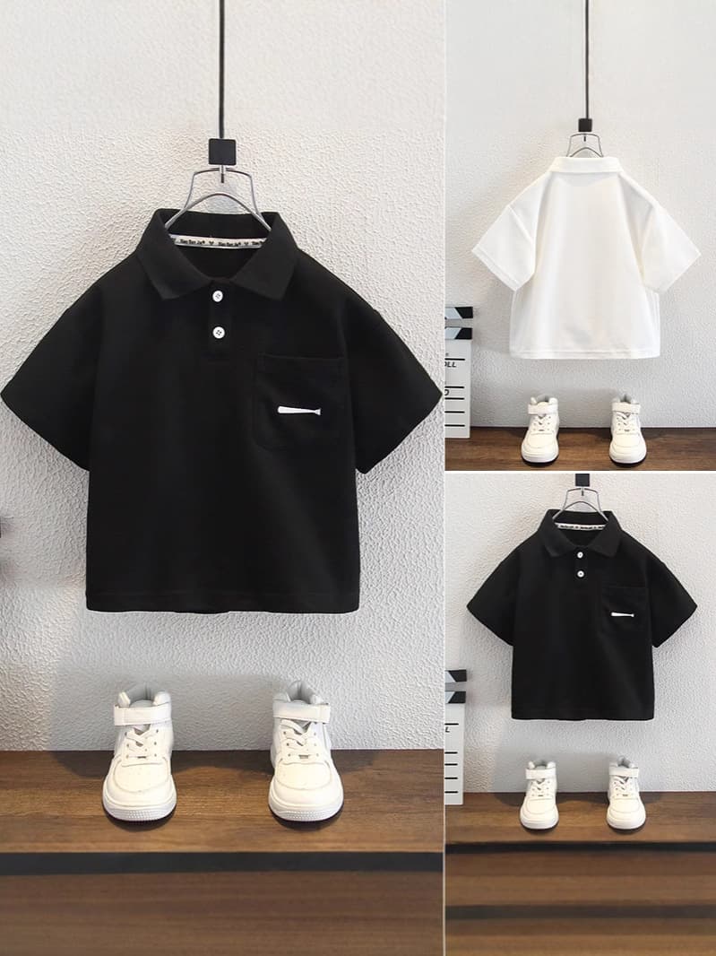 キッズファッション シャツ 胸ポケット付きボタン襟半袖シャツ