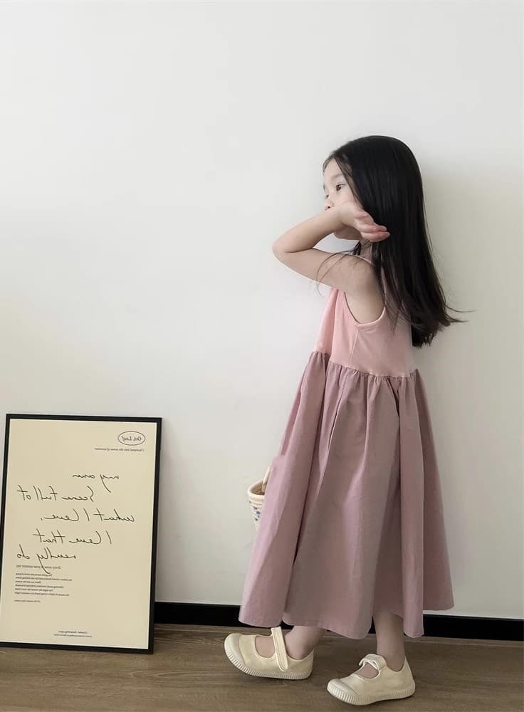 キッズファッション ワンピース 上品切り替えノースリーブロング丈女の子ワンピース