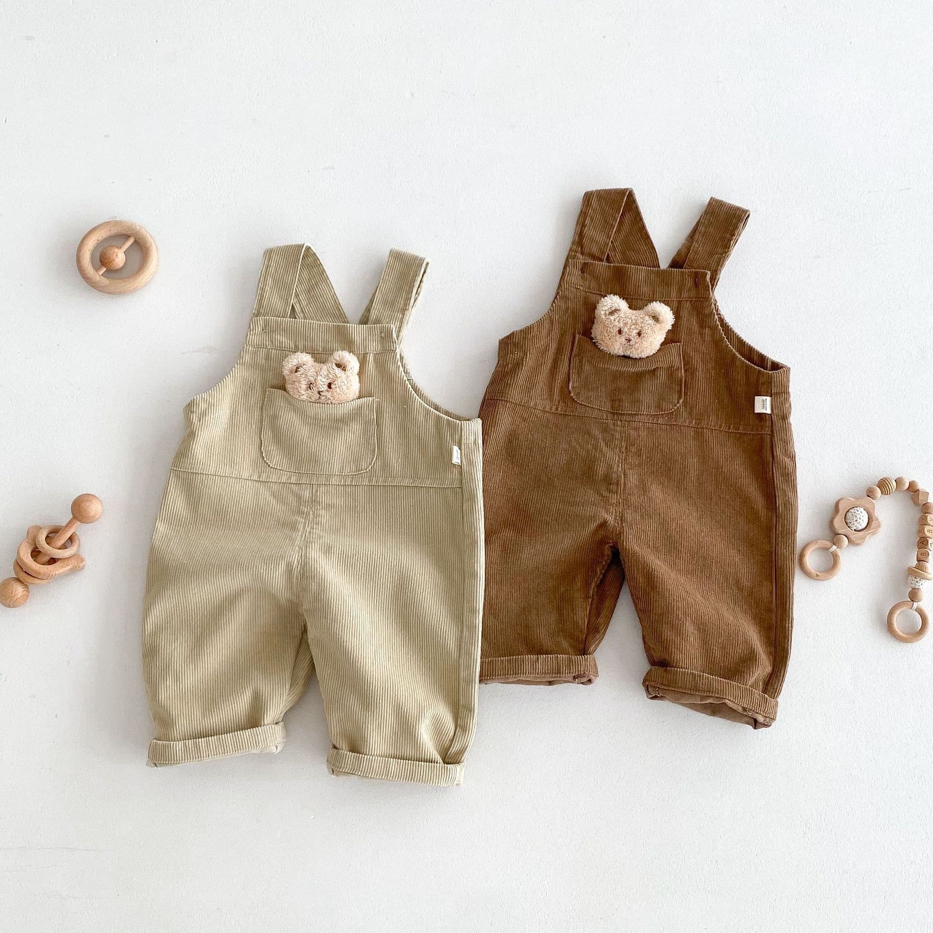 キッズファッション パンツ くまちゃんワッペン付きコーデュロイサロペット