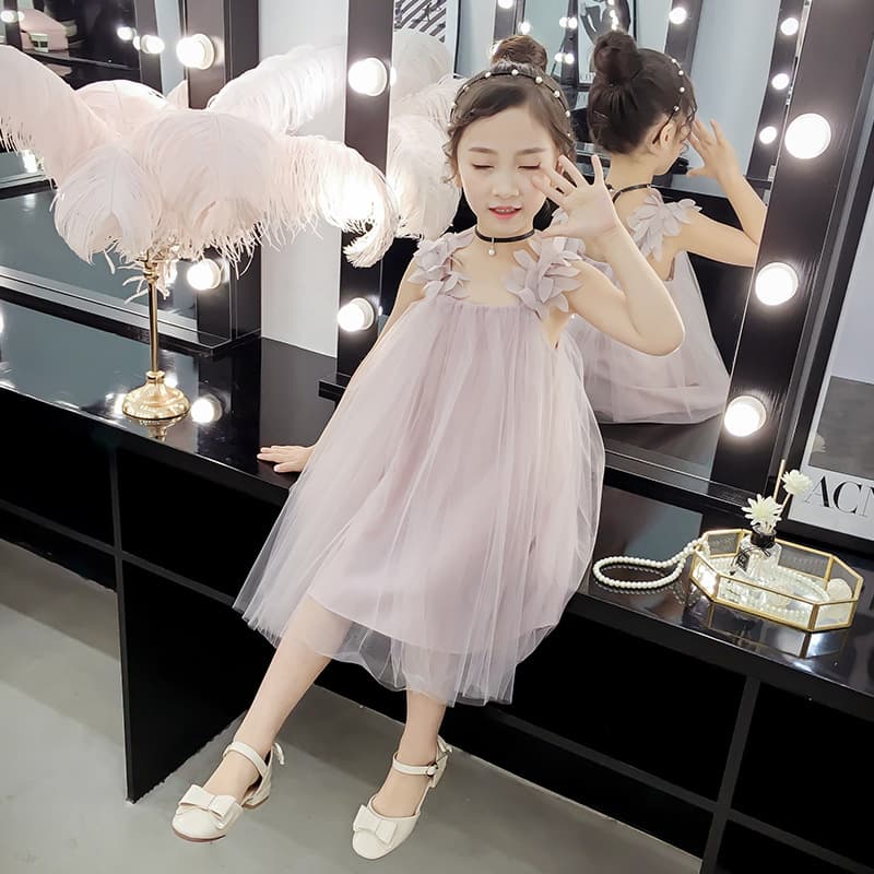 キッズファッション ドレス 花びらショルダー重ねふんわりチュール姫様ドレス