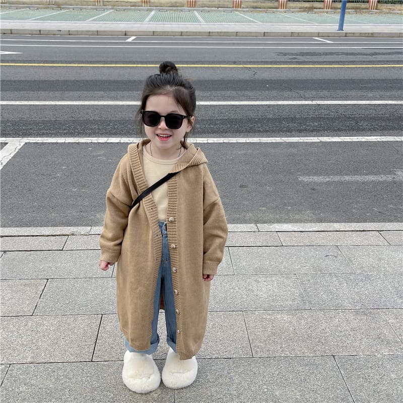 キッズファッション ニット 女の子用ロング丈ニットカーディガン