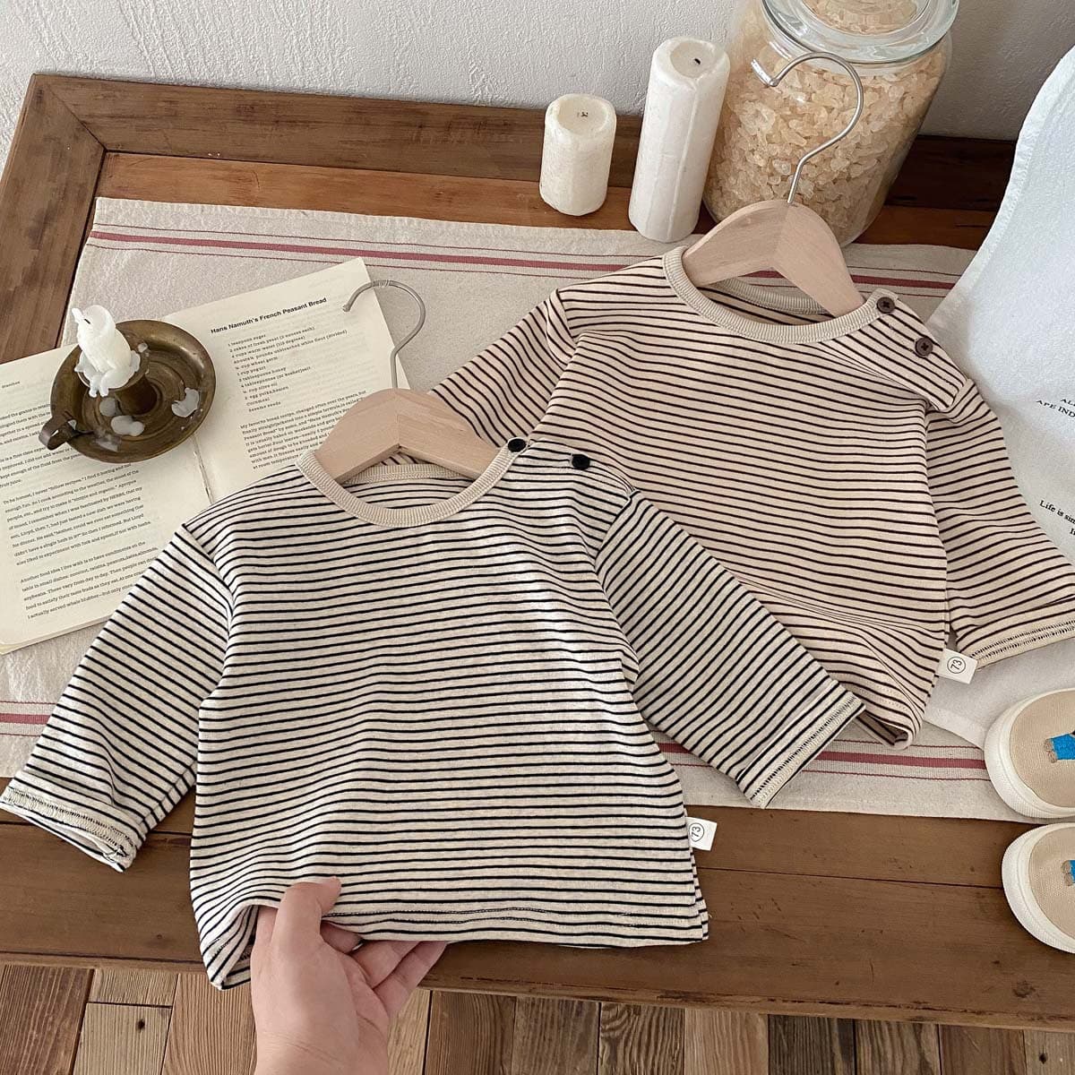 キッズファッション Tシャツ ナチュラルボーダー長袖Tシャツ