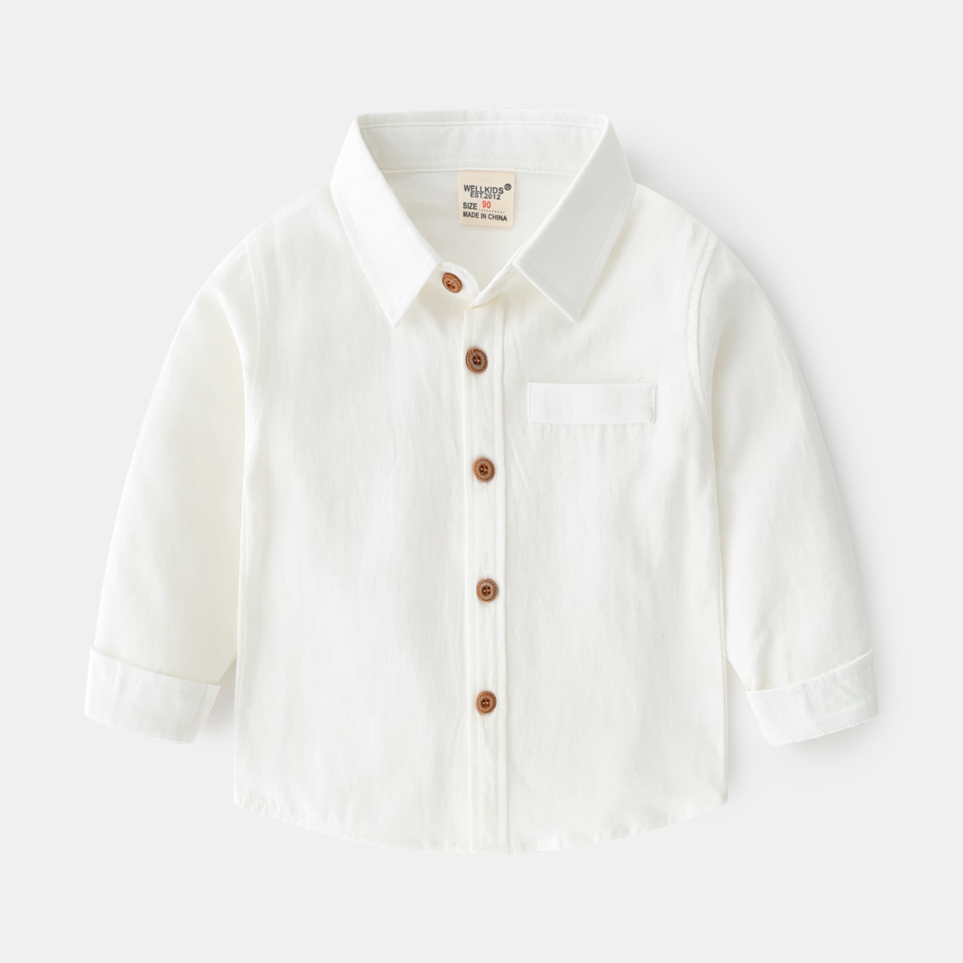 キッズファッション シャツ ナチュラル素材の長袖ポケット付きベーシックシャツ