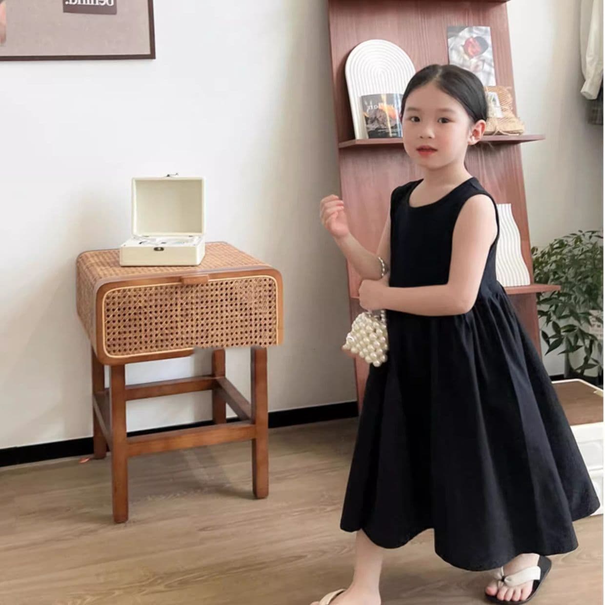 キッズファッション ワンピース 上品切り替えノースリーブロング丈女の子ワンピース