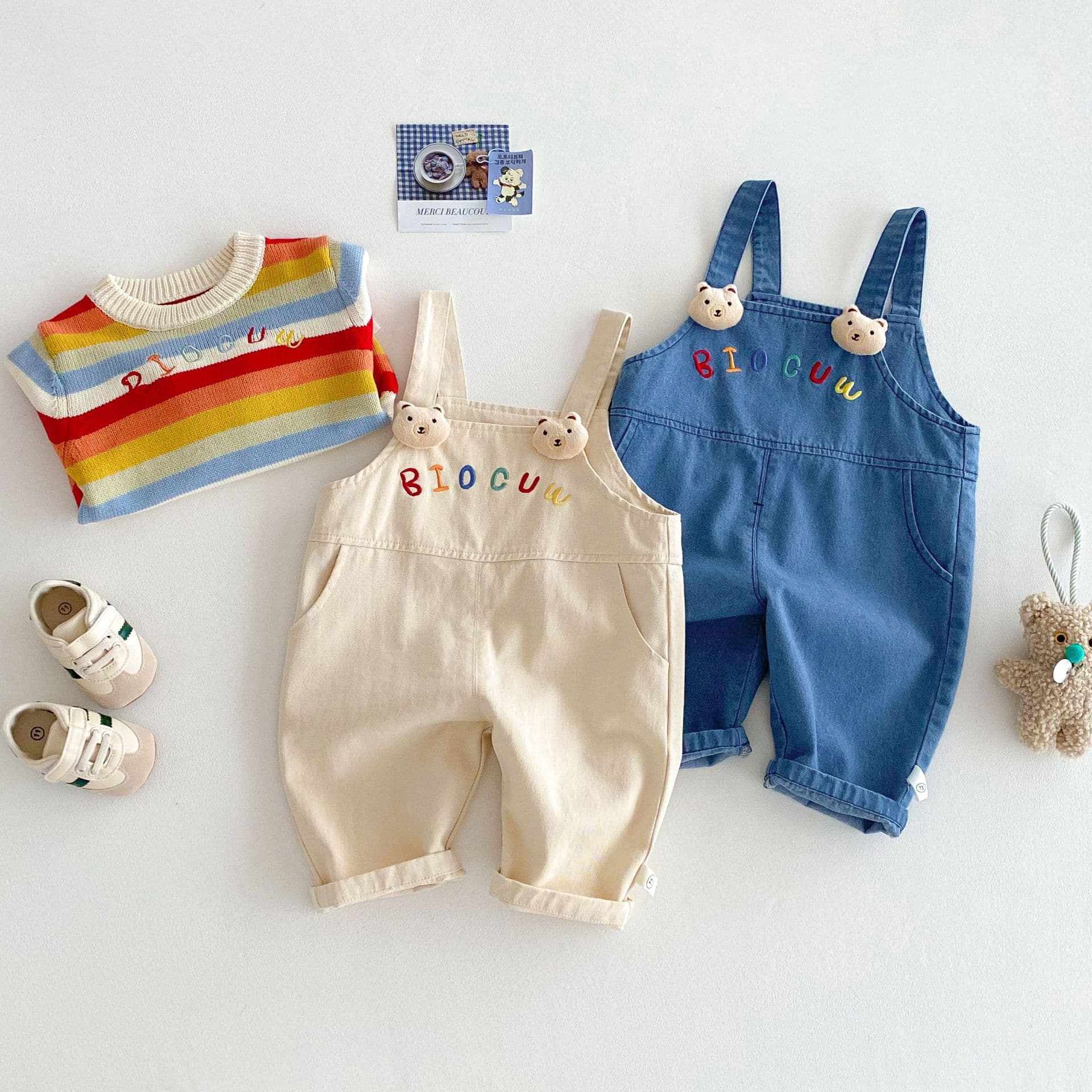 キッズファッション パンツ くま耳付きサロペットパンツ