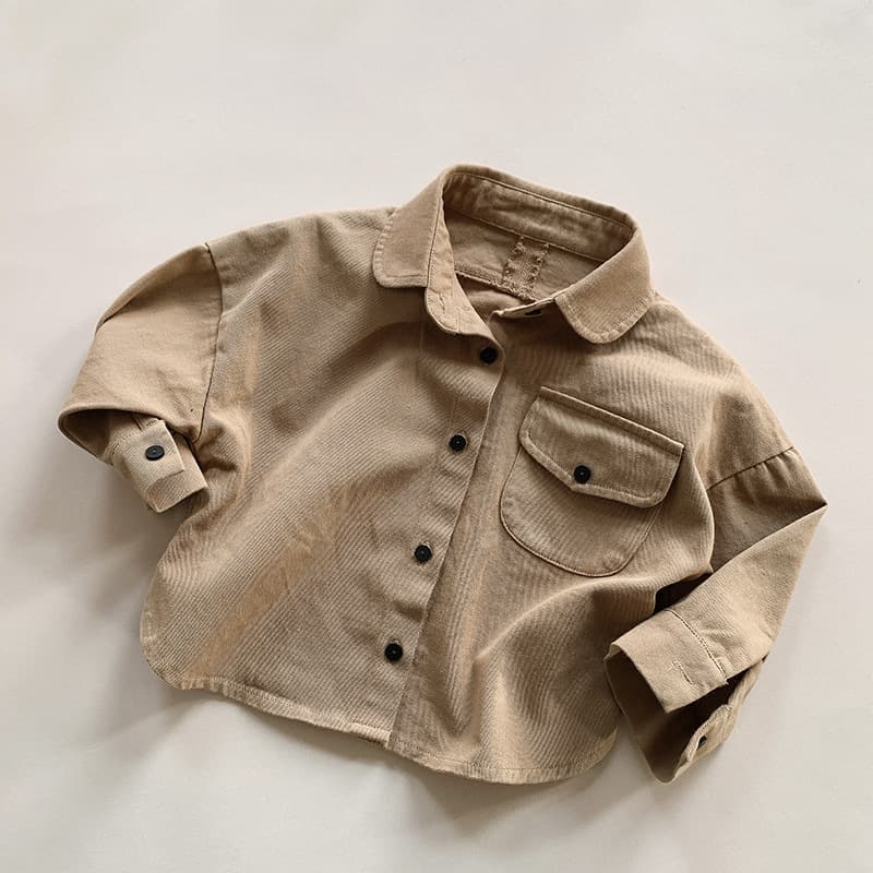キッズファッション シャツ ナチュラルコットン胸ポケット付き長袖シャツ
