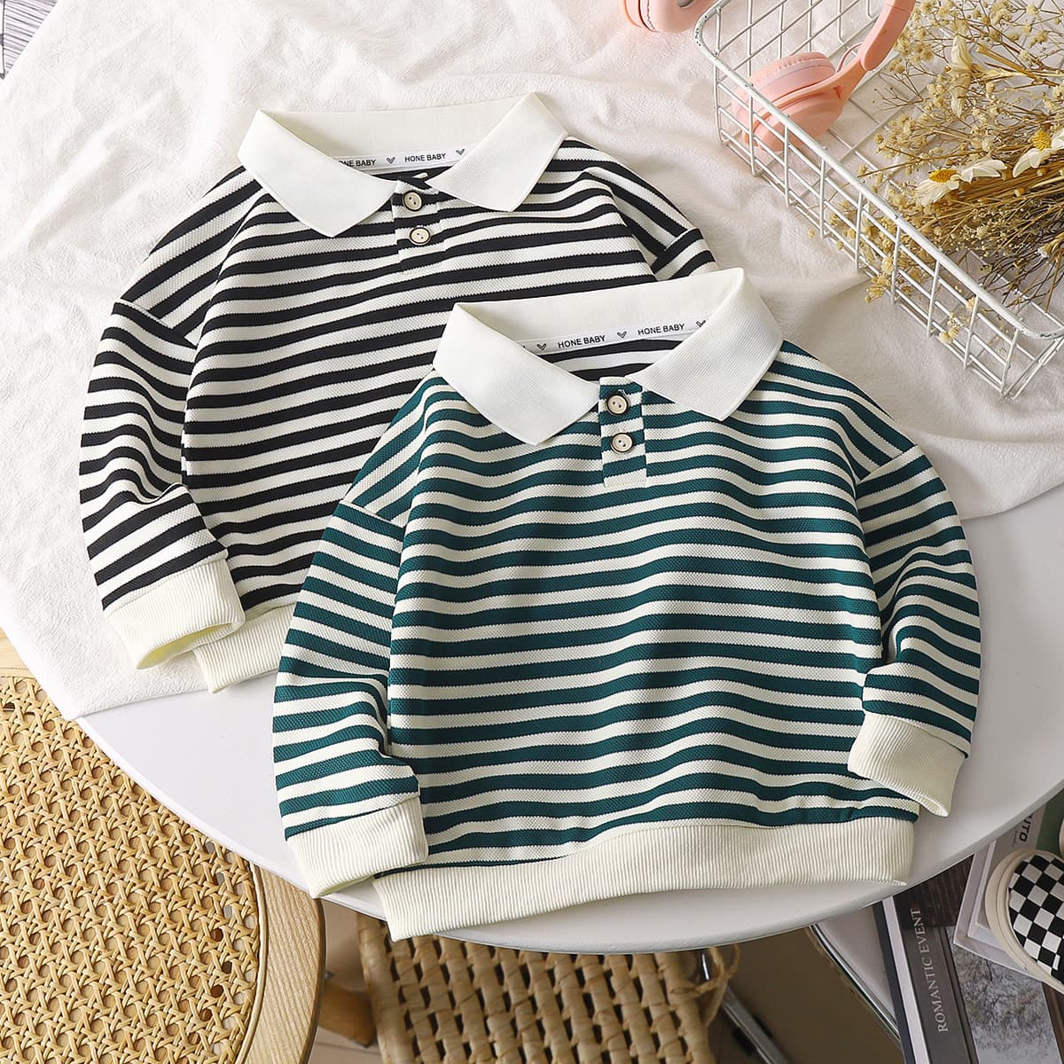 キッズファッション Tシャツ 襟付きボーダー柄長袖トップス