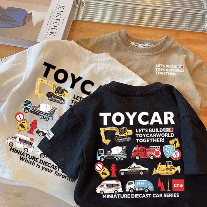 キッズファッション Tシャツ 働く車いっぱいプリント長袖Tシャツ