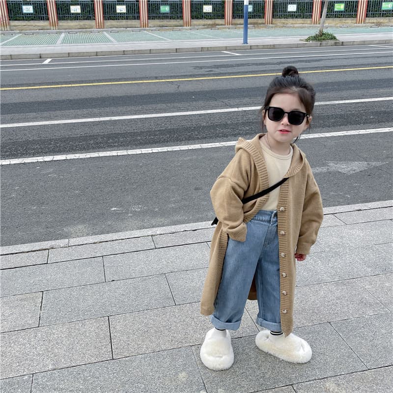 キッズファッション ニット 女の子用ロング丈ニットカーディガン