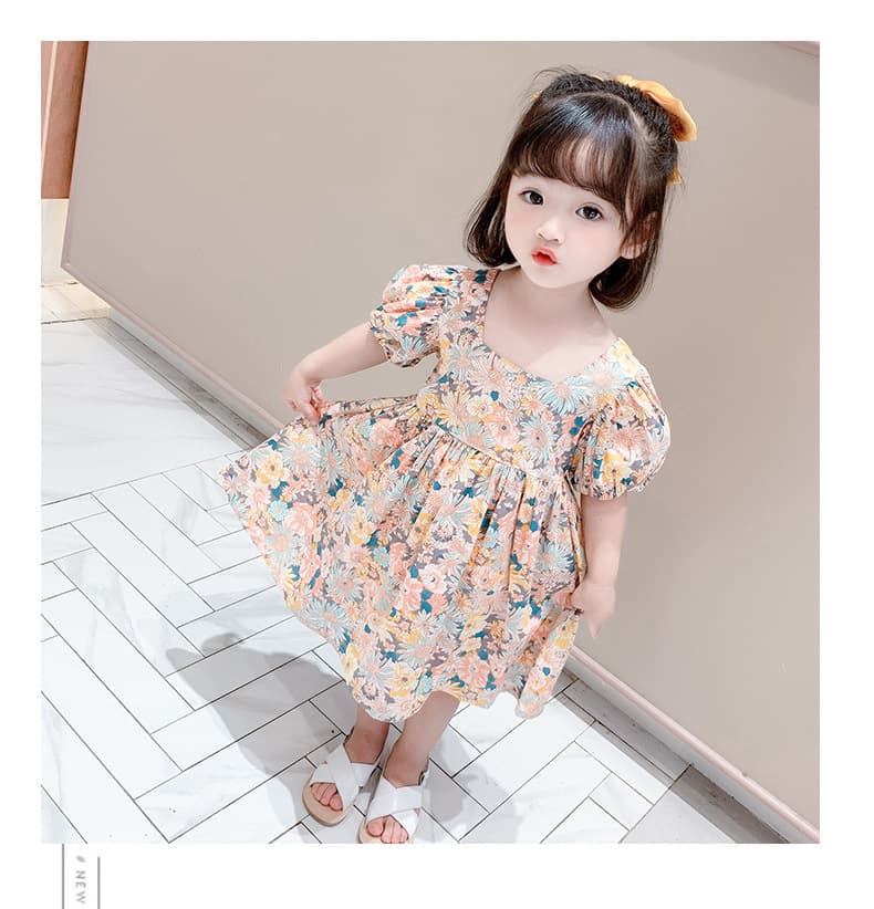 キッズファッション ワンピース 花柄パフスリーブワンピース