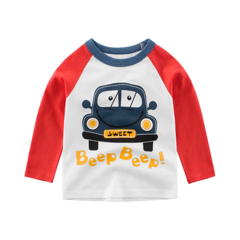 キッズファッション Tシャツ ぶーぶー車プリント長袖ラグランシャツ