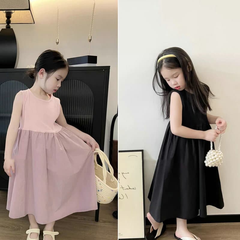 キッズファッション ワンピース 上品切り替えノースリーブロング丈女の子ワンピース