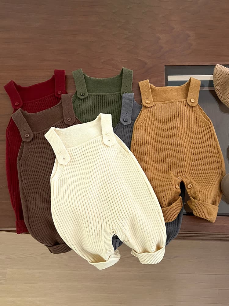 キッズファッション パンツ リブ編みニットサロペットパンツ
