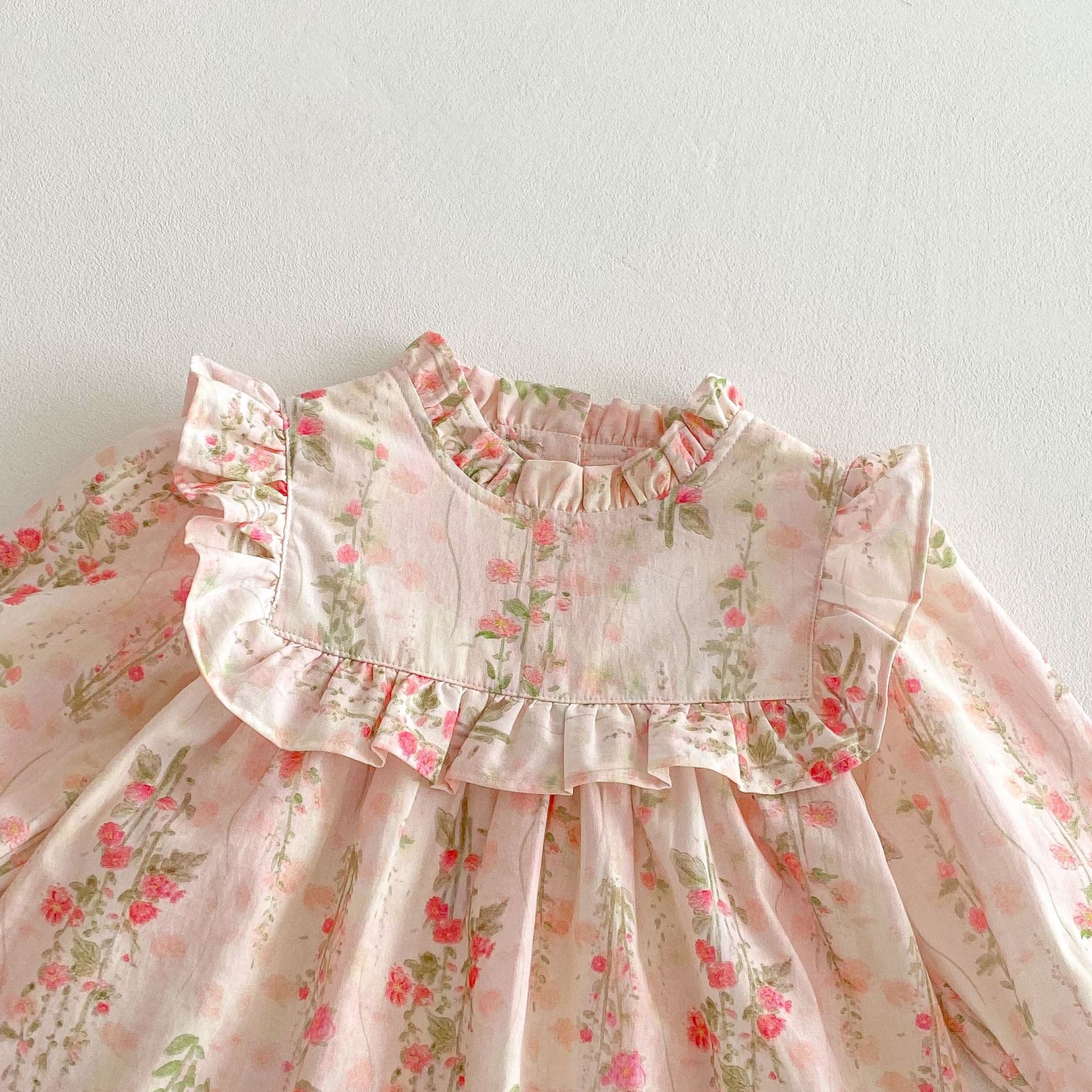 キッズファッション ワンピース 小花柄フリル襟長袖ワンピース