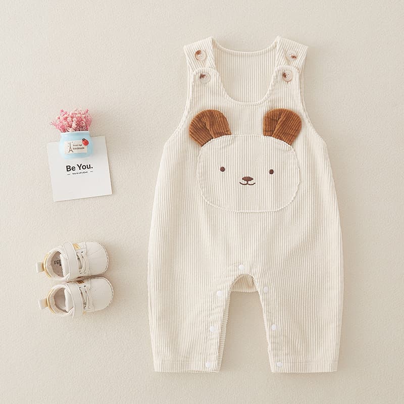 キッズファッション パンツ 可愛いくまさん刺繍コーデュロイサロペット