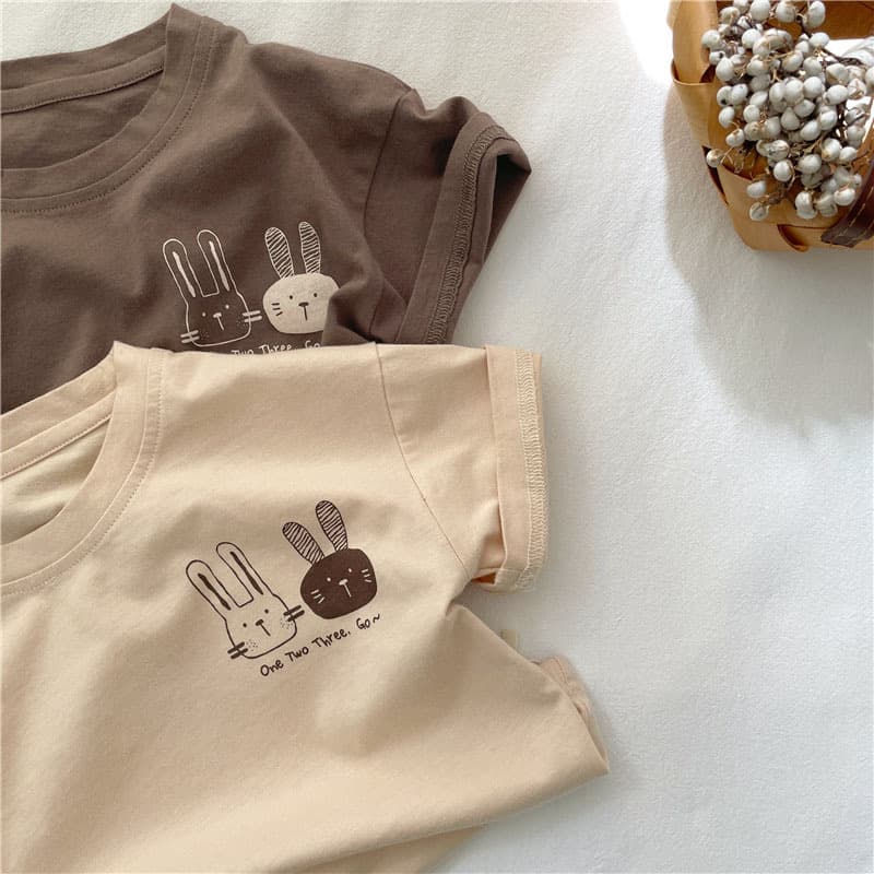 キッズファッション Tシャツ 仲良しうさぎプリント半袖Tシャツ