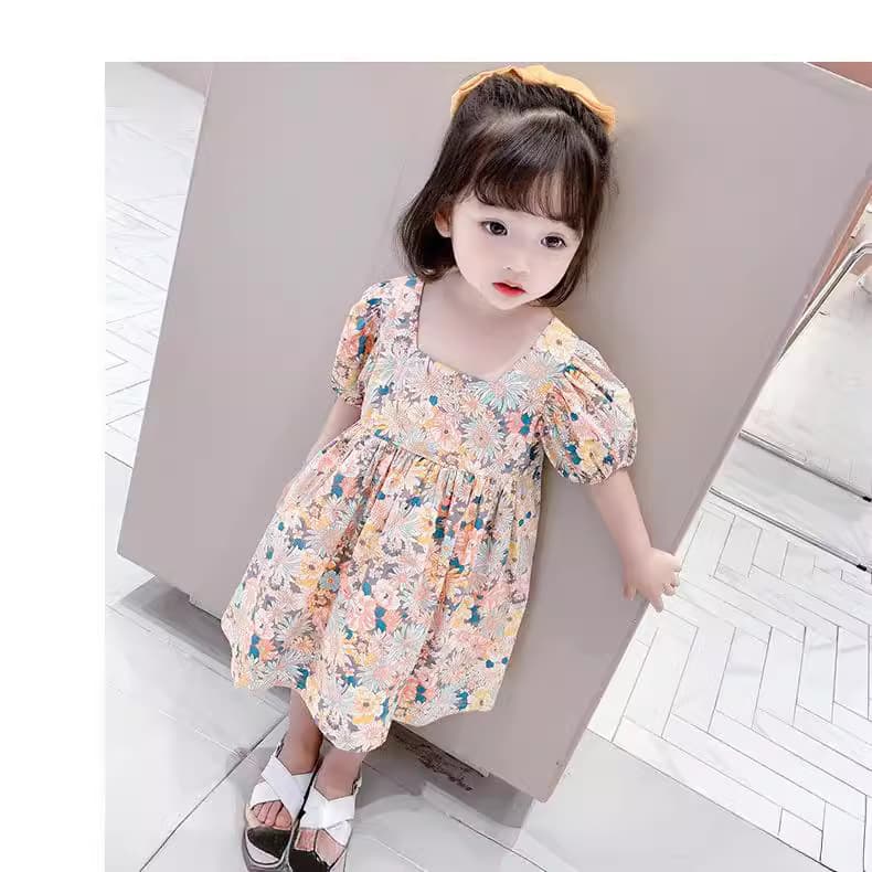キッズファッション ワンピース 花柄パフスリーブワンピース
