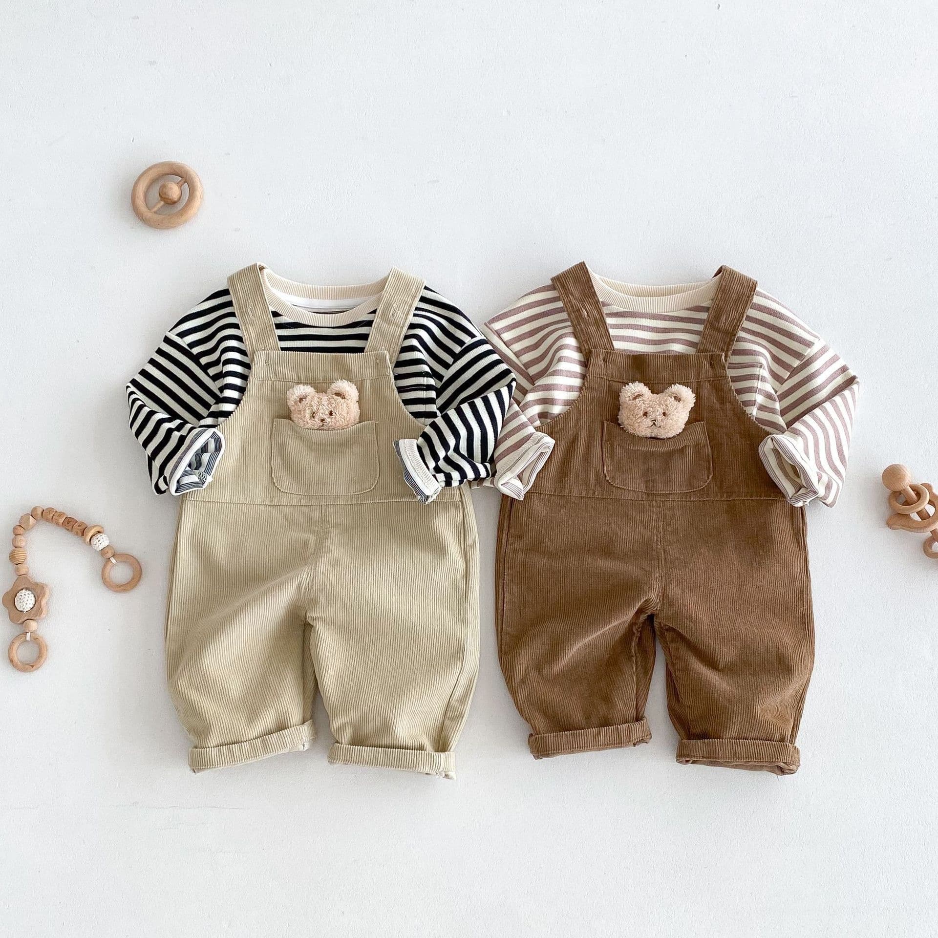 キッズファッション パンツ くまちゃんワッペン付きコーデュロイサロペット