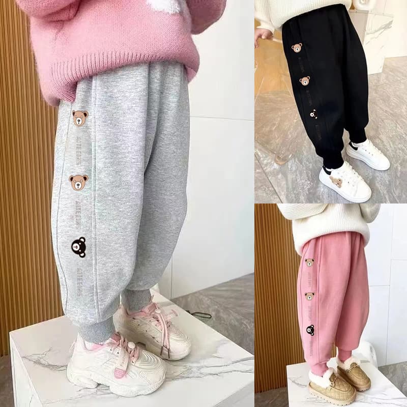 キッズファッション パンツ くま刺繍入りサイドライン裏起毛スウェットパンツ