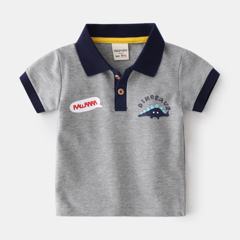キッズファッション Tシャツ 恐竜柄ポロシャツ風半袖トップス