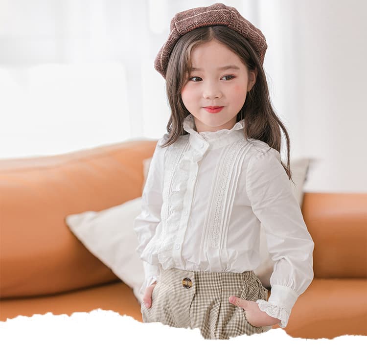 キッズファッション シャツ フリルハイネック長袖ブラウス