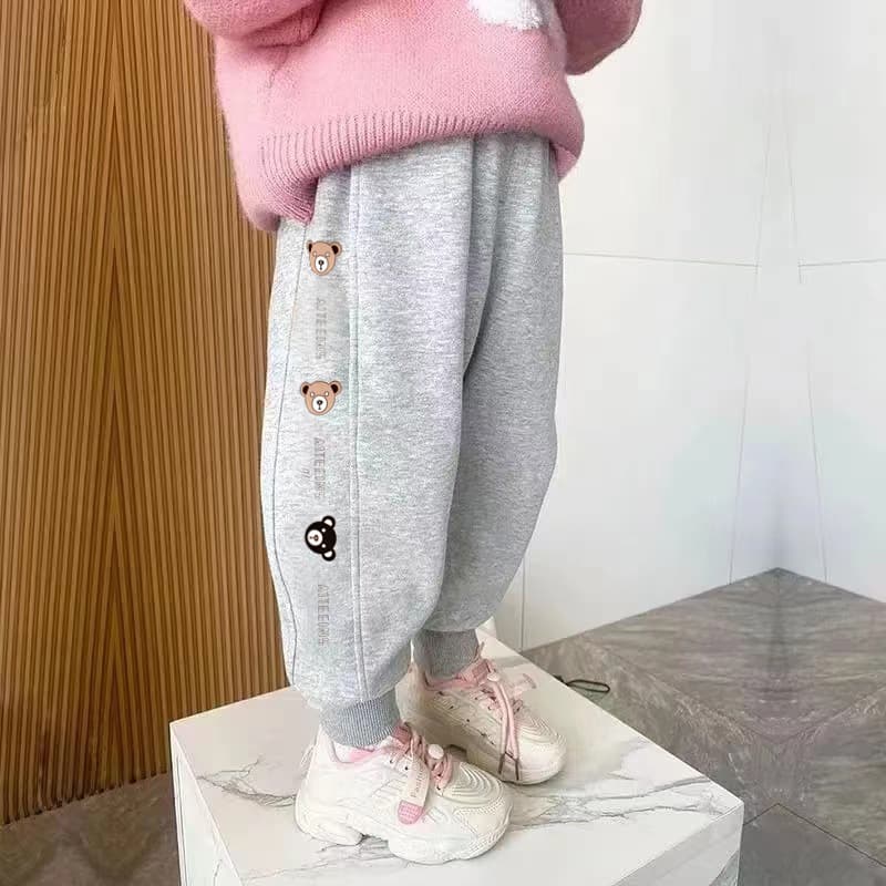 キッズファッション パンツ くま刺繍入りサイドライン裏起毛スウェットパンツ