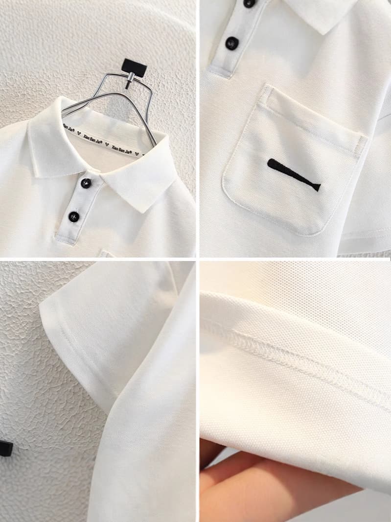 キッズファッション シャツ 胸ポケット付きボタン襟半袖シャツ
