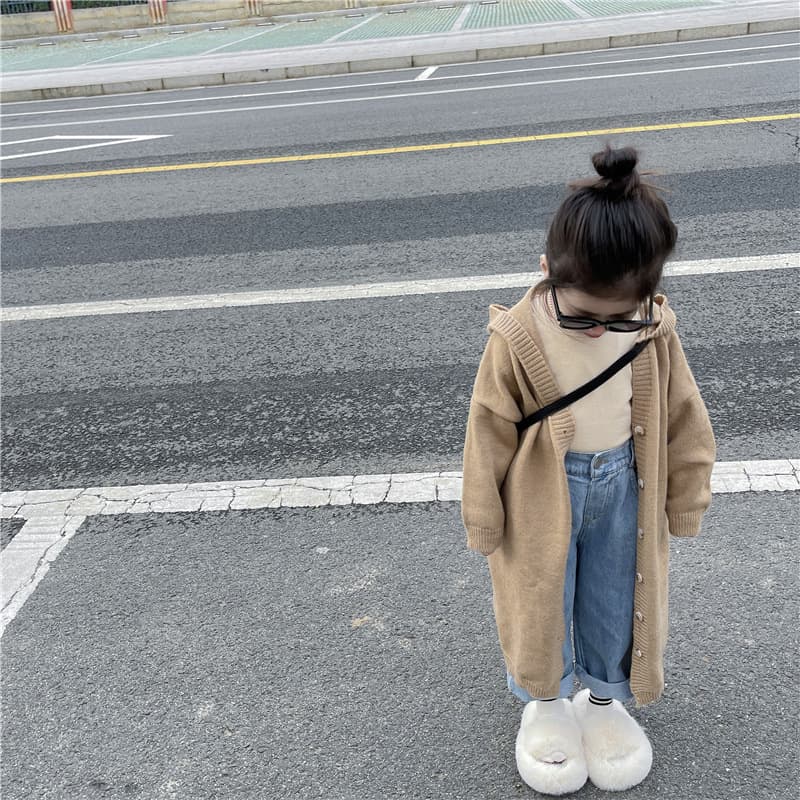 キッズファッション ニット 女の子用ロング丈ニットカーディガン