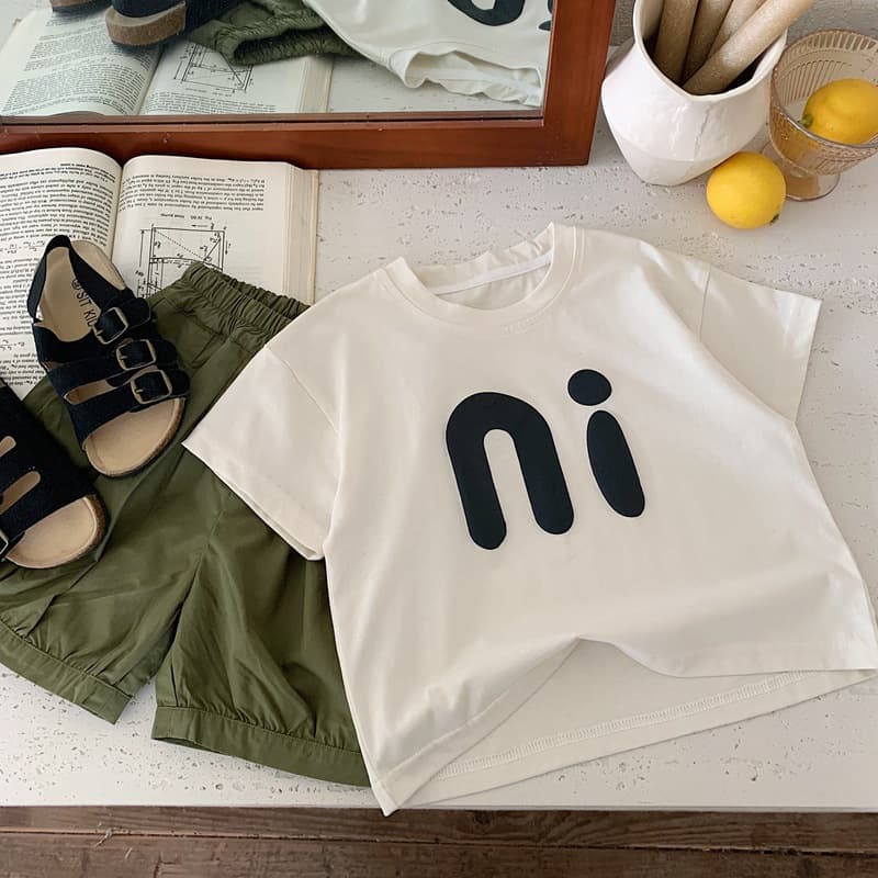 キッズファッション Tシャツ にこにこ笑顔文字プリント半袖Tシャツ