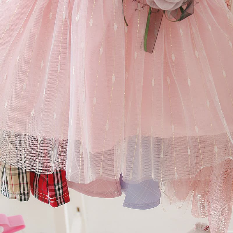キッズファッション ドレス お花のリボン付きチュールプリンセスドレス