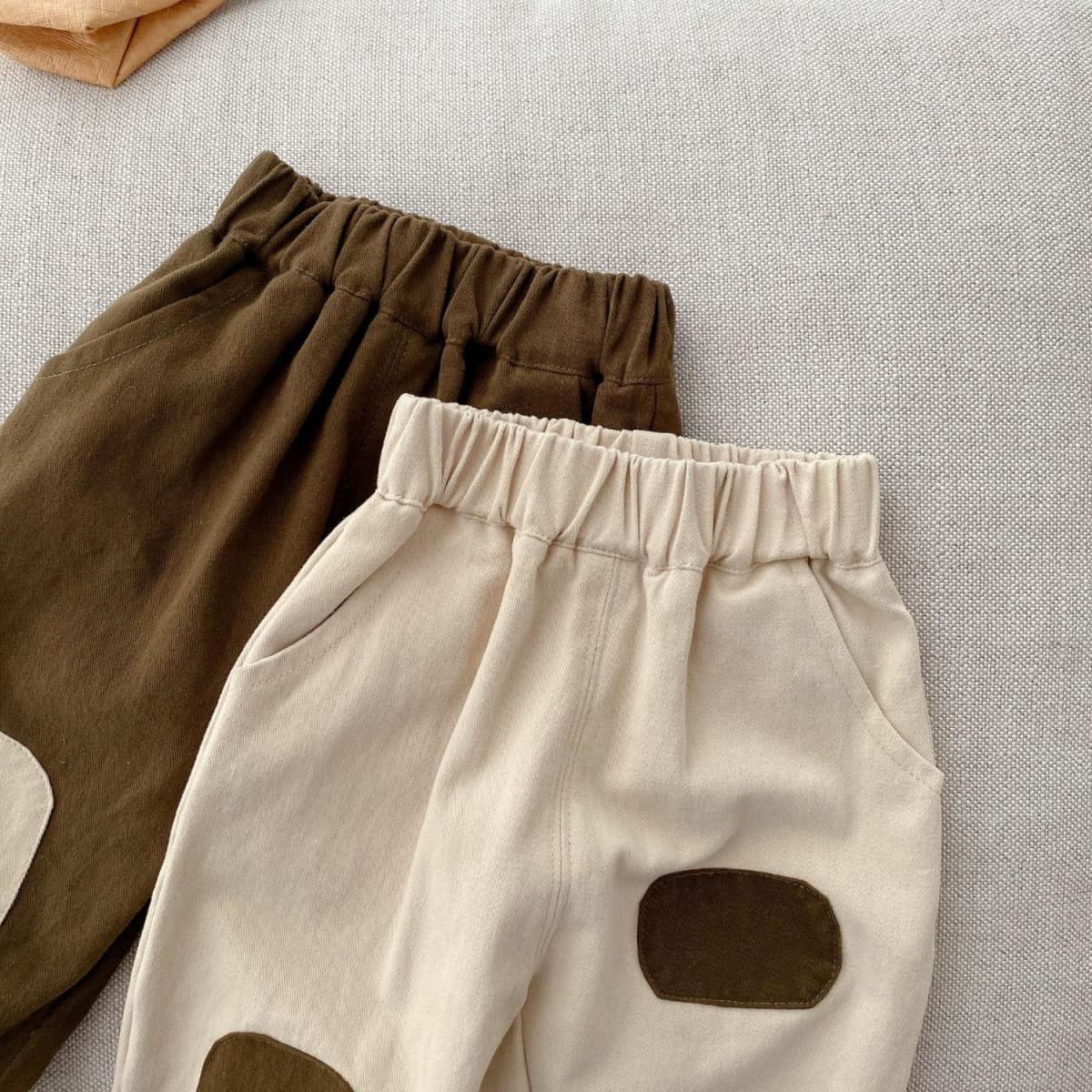 キッズファッション パンツ 可愛い膝あて付きゆったりサルエル風ベビーパンツ