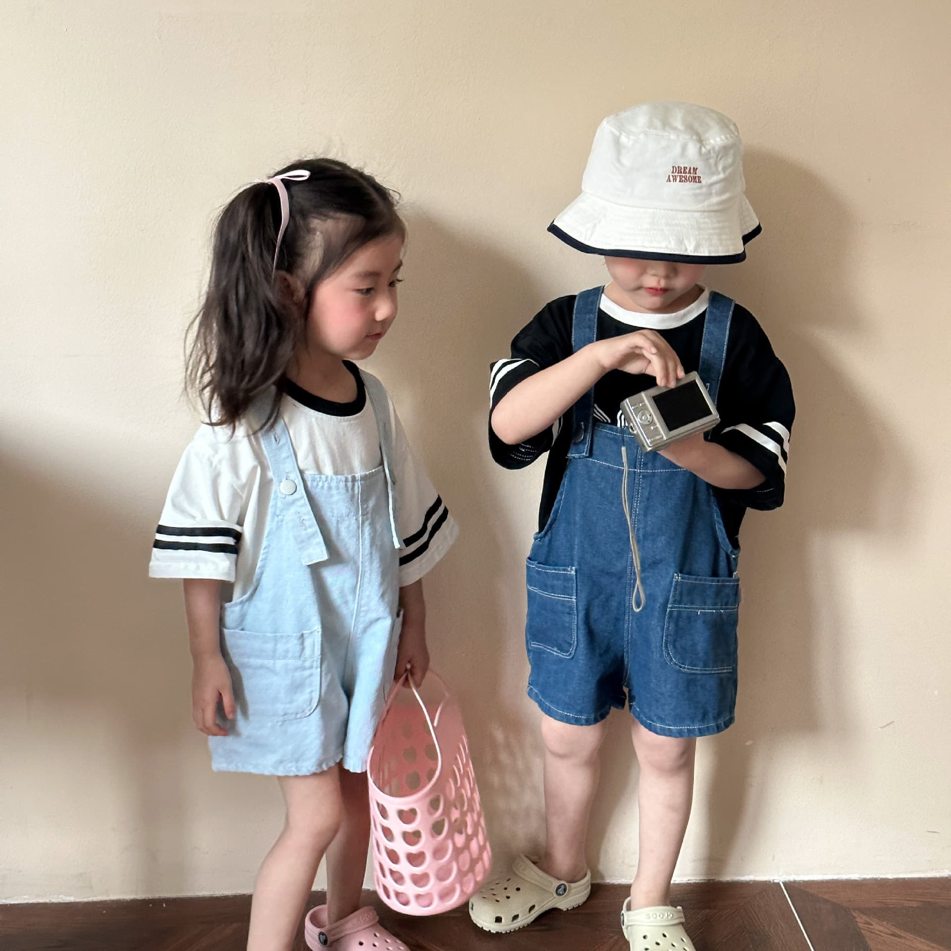 キッズファッション パンツ 子供用吊りひも付きデニム短パン