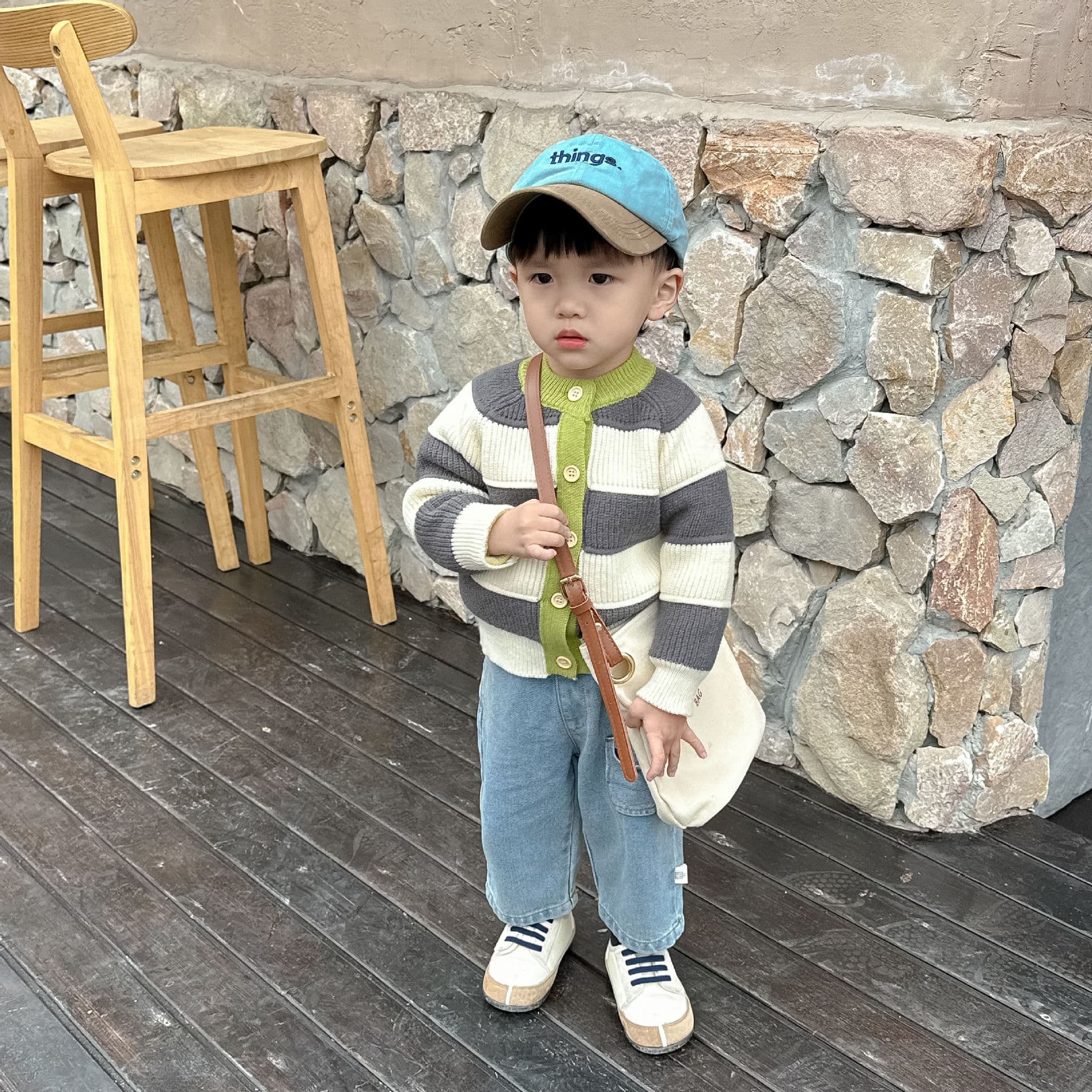 キッズファッション ニット 太ボーダー柄カーディガン