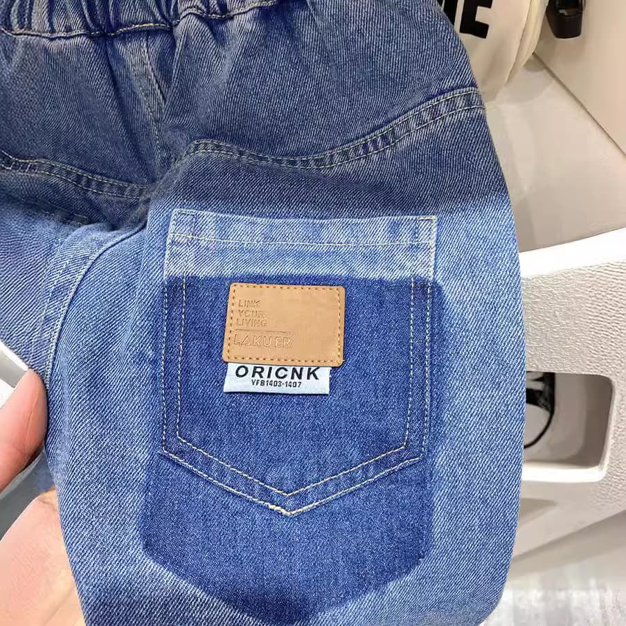 キッズファッション パンツ 子供用ゆったりデニム風ゴムウエストパンツ