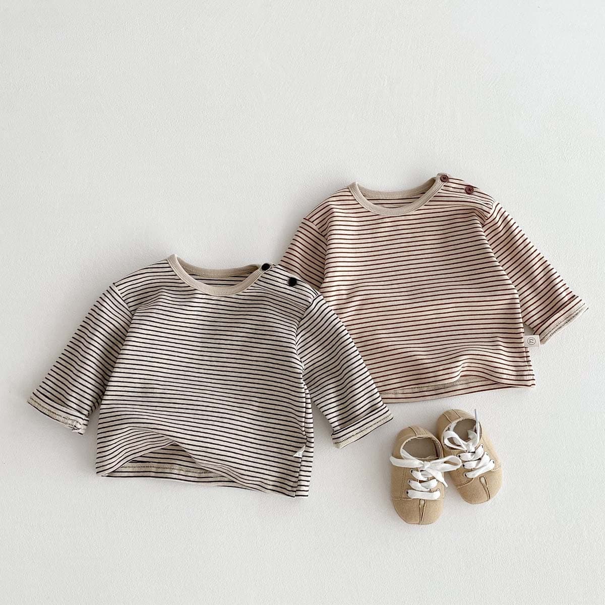 キッズファッション Tシャツ ナチュラルボーダー長袖Tシャツ
