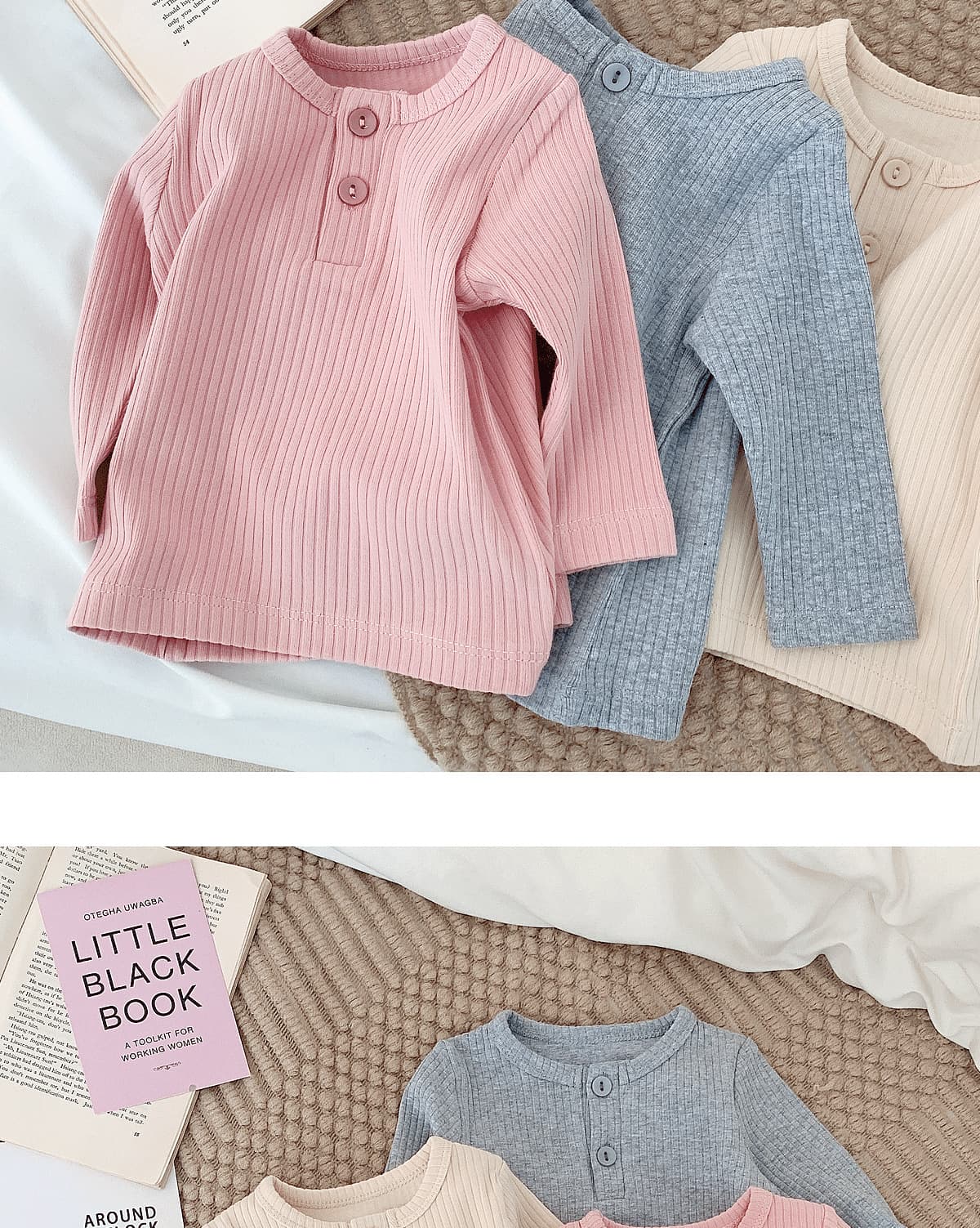 キッズファッション シャツ 縦縞編み長袖ヘンリーネック子供用シャツ