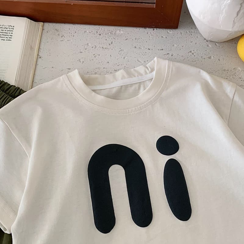 キッズファッション Tシャツ にこにこ笑顔文字プリント半袖Tシャツ