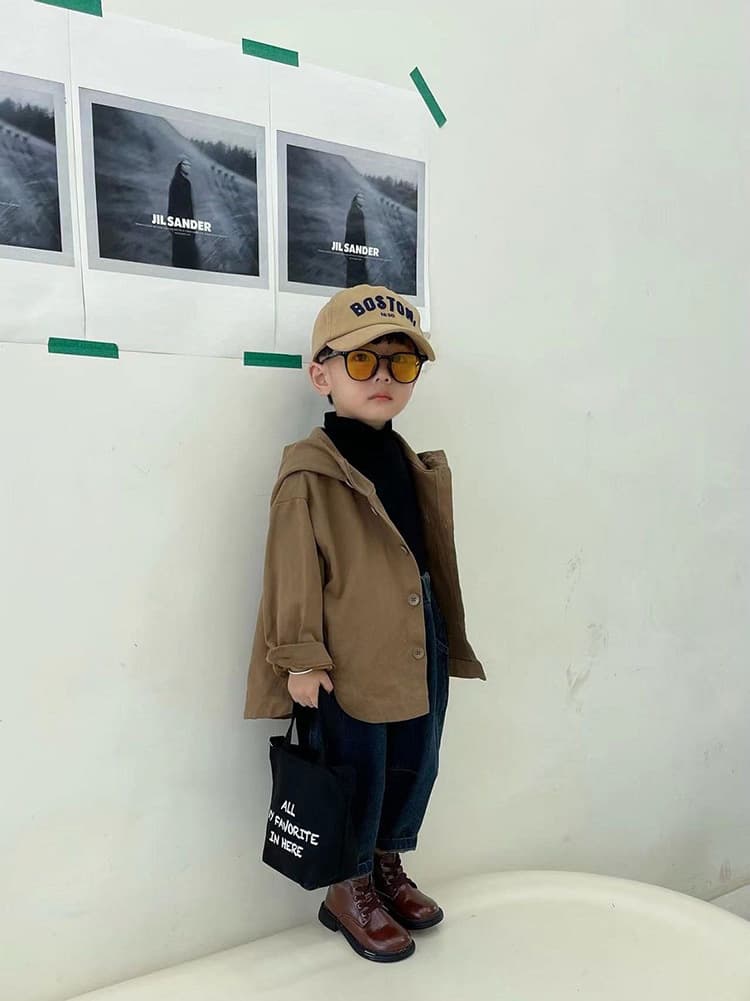 キッズファッション シャツ フード付きボタン留めオーバーサイズシャツジャケット