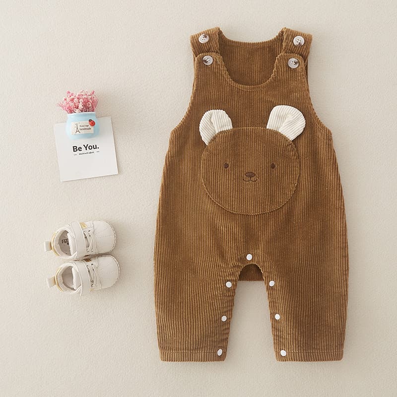 キッズファッション パンツ 可愛いくまさん刺繍コーデュロイサロペット